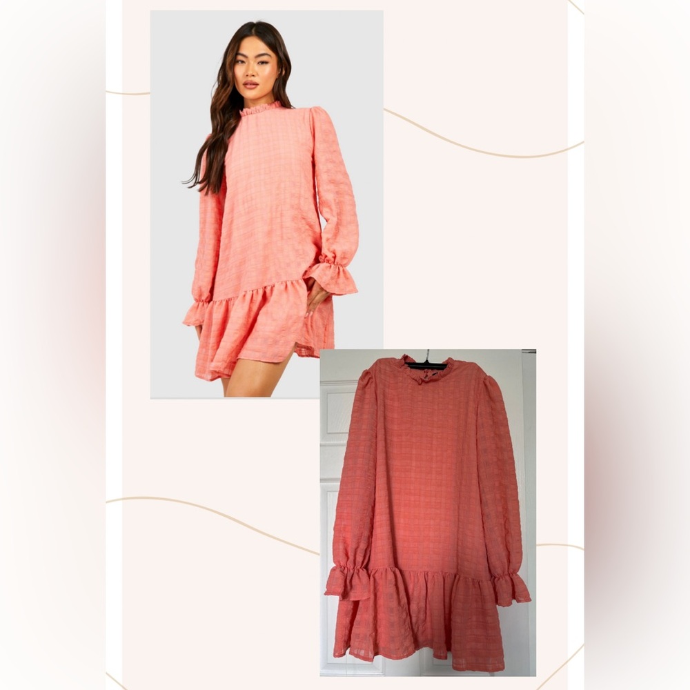 Salmon ruffle sleeve mini dress